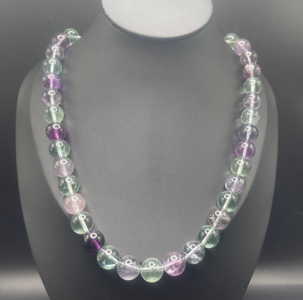 Lee Sands Colorful Green Purple Gemstone Beaded 19" Stone Necklace Signed Hawaii
